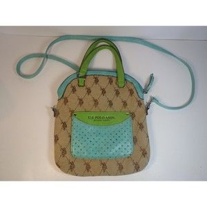 U.S Polo Assn. Crossbody Bag EUC Leather Embossed Green/Turquoise